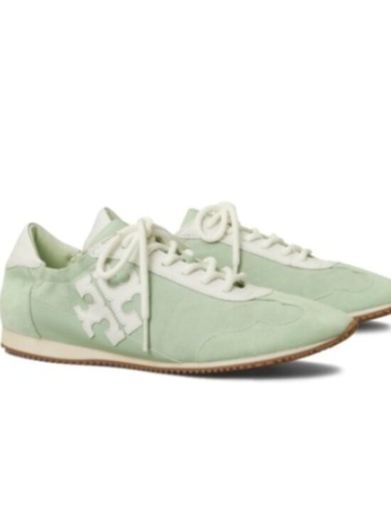 Tory Burch Shoes - Tory Burch Mint Green White Suede Leather Logo Sneakers Women's 9.5
